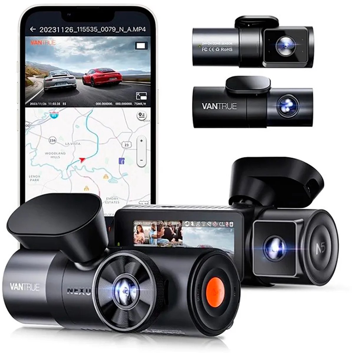 Vantrue N5 Nexus 5 - Dashcam - 4-Kanaals (360°) - 1944P + 1080P - Sony STARVIS 2 - WiFi & GPS - Infrarood Nachtzicht
