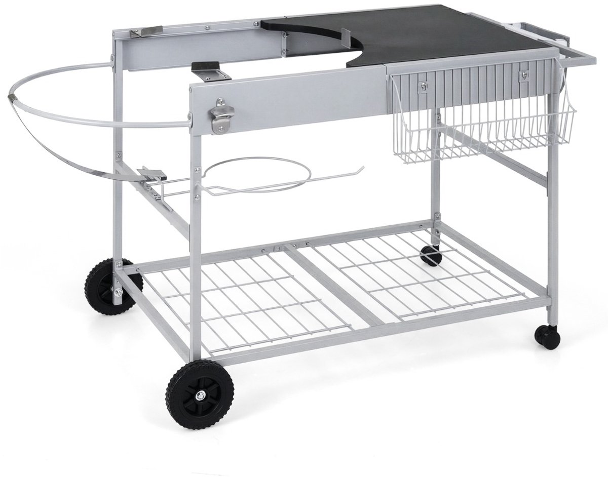 SureDeal® - Barbecue - Barbecuewagen - Wieltjes Barbecuetafel - Werkblad Opbergplanken Buitenbuffetwagen - 141x62x80 cm - Donkerbruin