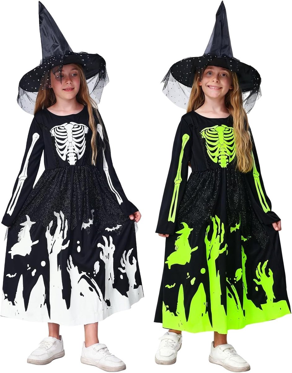 Griezelig Skelet Kostuum voor Kinderen - Perfect voor Halloween Feesten en Familie Celebraties, Inclusief Verlichte Accenten