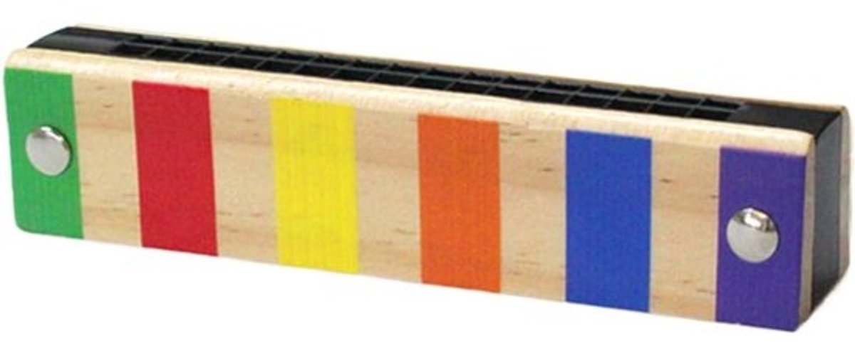 Mondharmonica Kinderen - Muziekinstrument Hout - Muzikale Opvoeding - 16 Dubbele Gaten - 13.5 cm - Multicolor