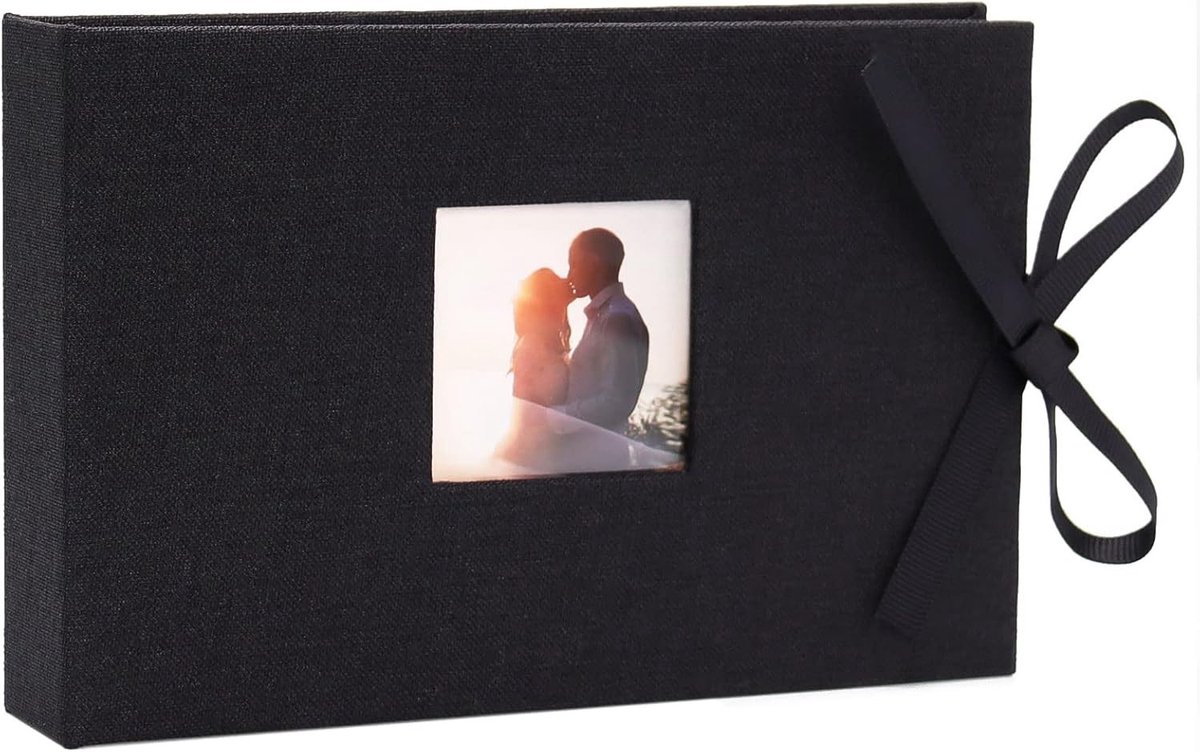 Klein Fotoalbum 10x15 cm – Mini Foto Boek met Duidelijke Compartimenten voor 52 Foto's, Postkaart Album met Linnen Kaft, Zwart 1 stuk