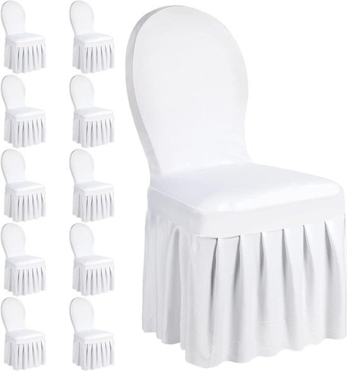 Stoelhoezen met Rok - Beschermhoezen Elastische Hoezen - Feestdecoratie - Afneembaar en Wasbaar - 10 stuks - Wit