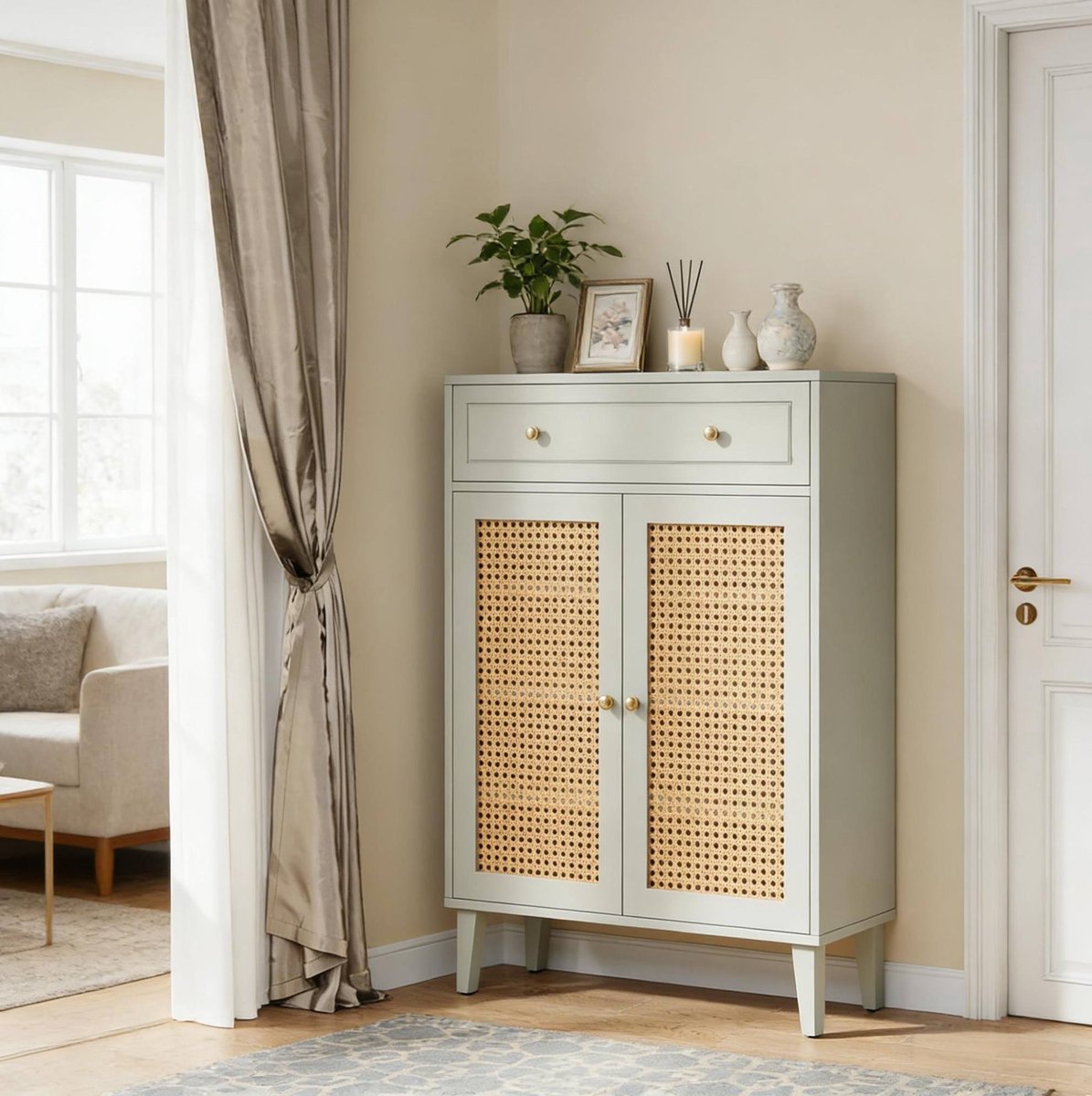 FloraGrace Schoenenkast - Verstelbare Planken En Lade - Voor Hal En Slaapkamer - MDF - 80x35x100 Cm - Mintgroen