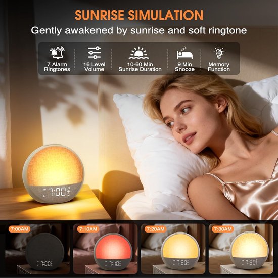 Daglichtwekker Lichtwekker - Slaaphulp Wekker - Rustig Ontwaken - Zonsopgang Simulatie - 11 Kleuren - Taupe — afbeelding 2