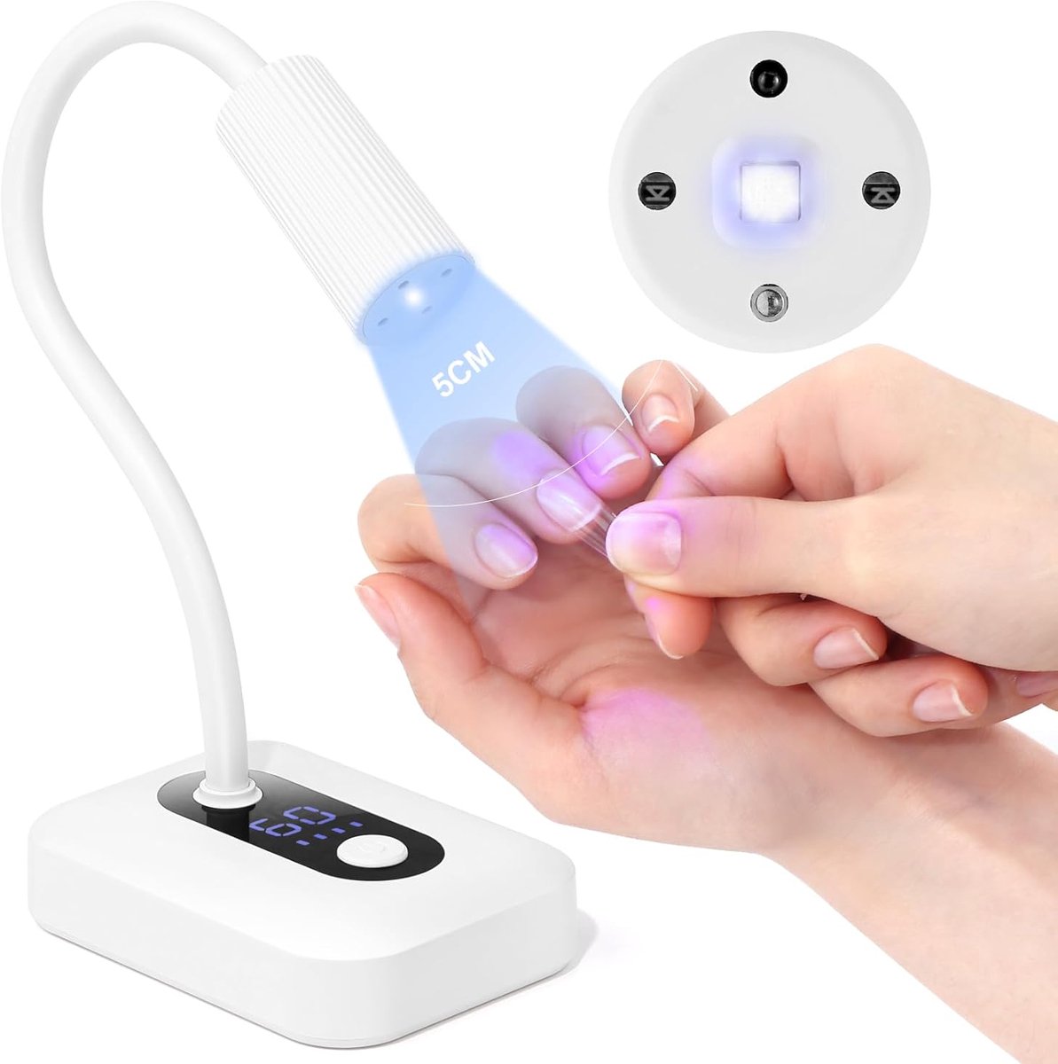 Smart Sensor UV Nail Lamp: Gooseneck 12W UV Light for Gel Nails 3S Flash Cure Light 3 Timer 360° Adjustable Rechargeable 6H Battery Life LED Display Flash Cure Lamp