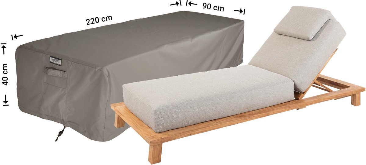 Raffles Covers Beschermhoes ligbed - x H: 40 cm - RSUN22090 - Waterdicht - Ademend - UV-bestendig - Elastisch rijgkoord - Beschermhoes tuinmeubelen