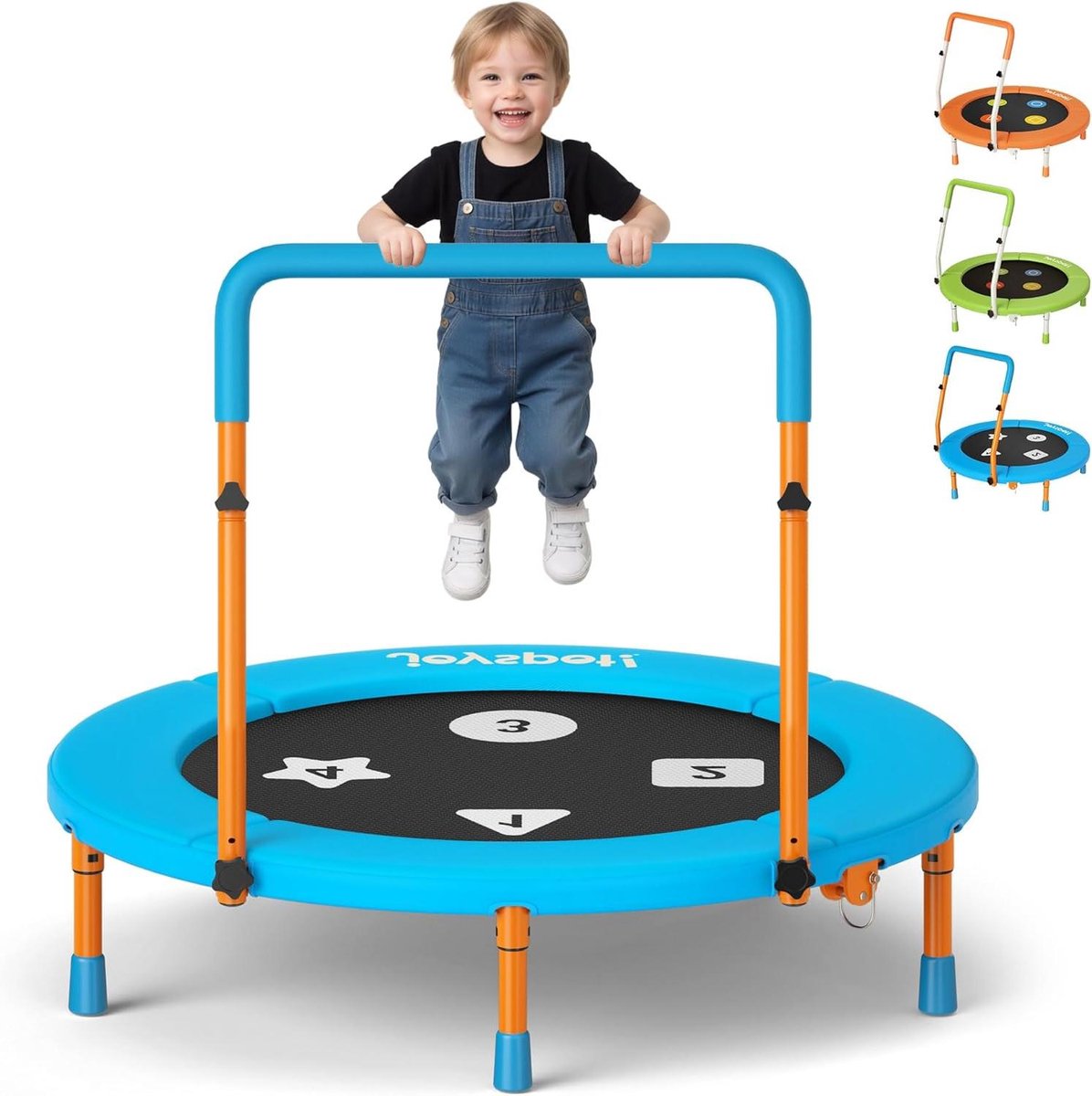 Kinder Trampoline - Mini Rebounder - Binnen Spelen - Verstelbare Handgreep - 914 cm - Blauw