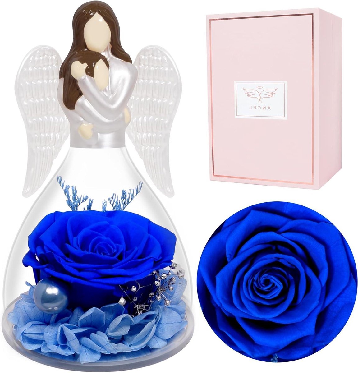 Eeuwige Roos - Glazen Engel - Cadeau Geven - Met Led Licht - 7 x 7 x 13 cm - Roze