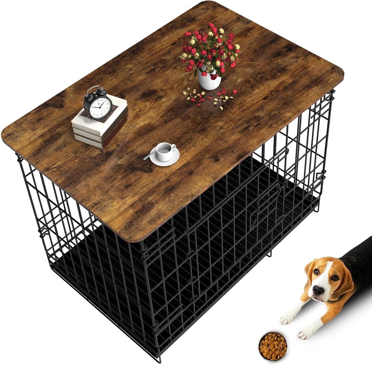 Hondenkrat Topper - Houten Aanrecht - Hondenruimte Inrichten - Maakt Bijzettafel - 125 cm - Rustiek Bruin