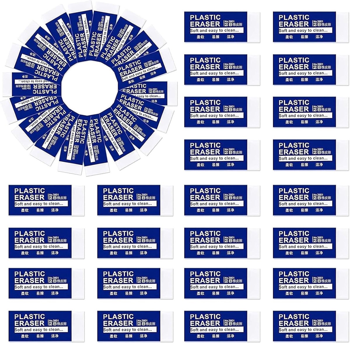 Set van 30 Stuks Zachte en Duurzame Witte Plastic Gum voor Kinderen, School, Kantoor en Kunstprojecten