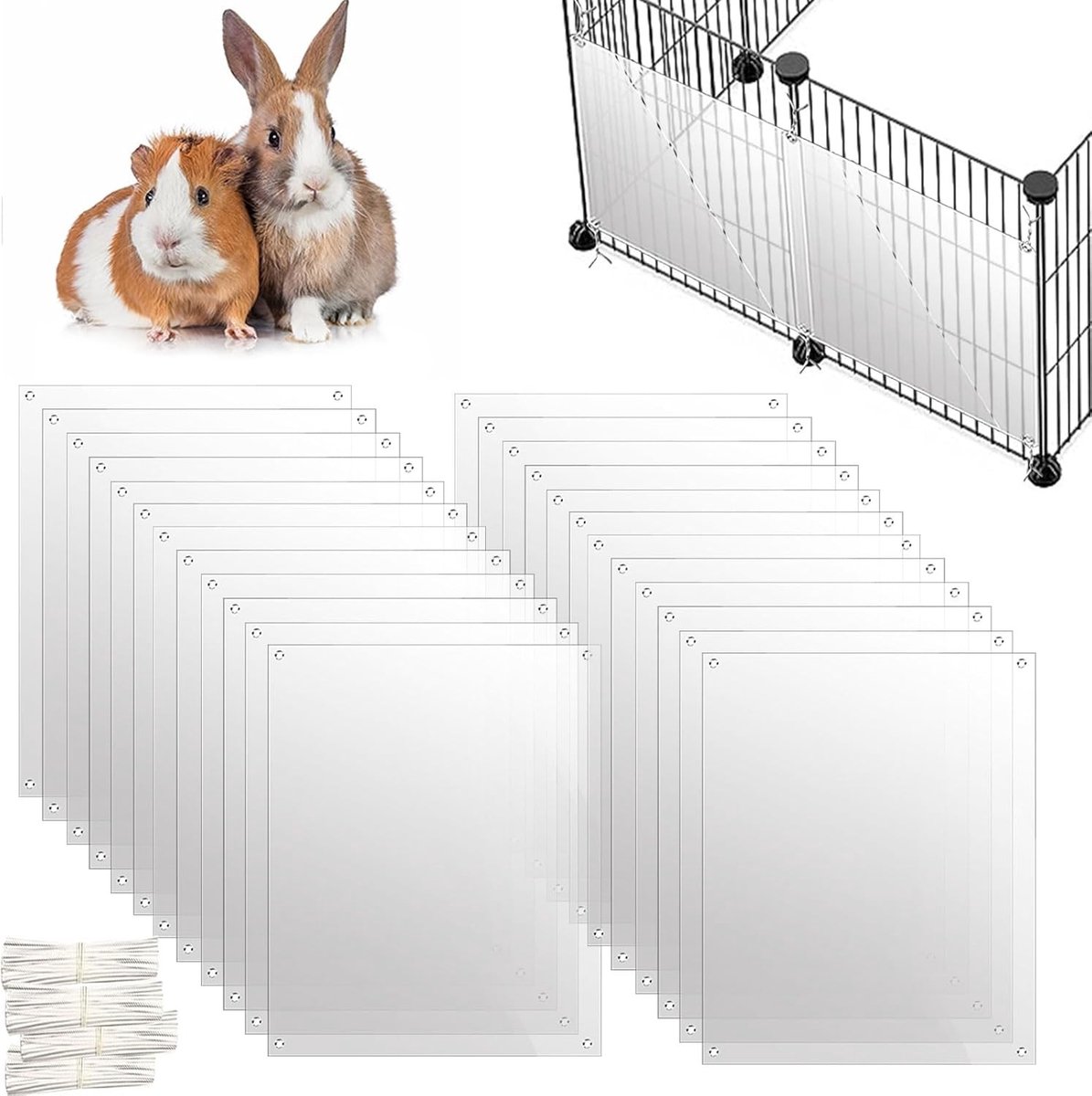 24 Stuks Plastic Dierenkooi Bescherming, Urinebestendige Bodembedekking voor Konijnen en Cavia's, Accessoires voor Kleine Dierenkooien - Duurzaam en Transparant