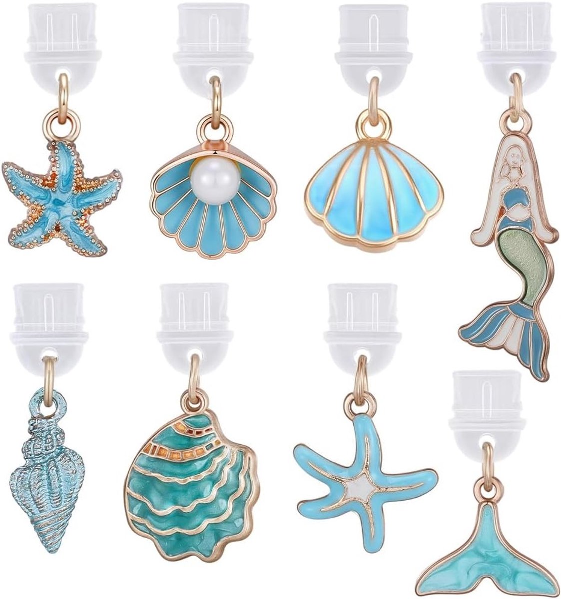 8 Stijlen Type C Telefoon Charm Dust Plug Ocean-Inspired Zomer Schelp Conch Sterrenvis Zeemeermin Oplaadpoort Beschermers voor Mobiele Telefoons en E-Readers