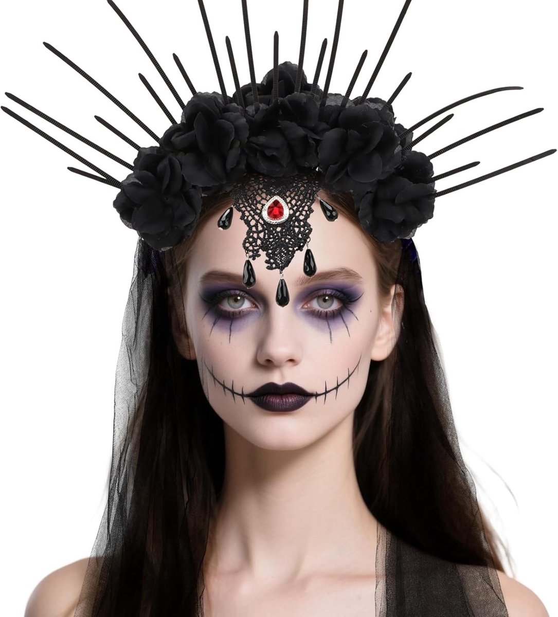 Sexy Heksenhoed met Sluiers en Veertjes voor Halloween en Carnaval - Heksen Kostuum Accessoires en Haaraccessoires