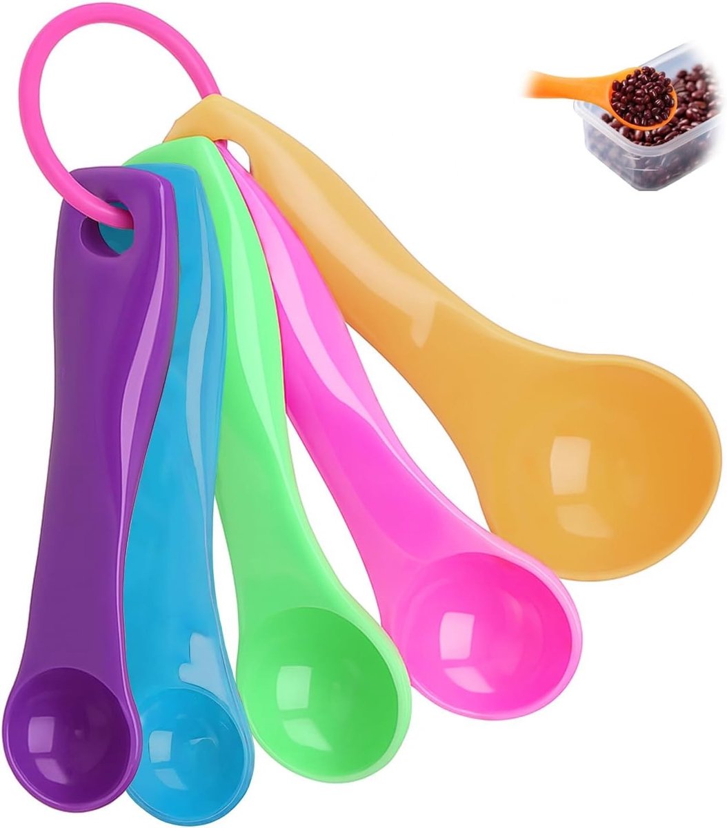 Set van 5 Kleurige Maatlepels voor Koken en Bakken, Perfect voor Vloeistoffen en Poeders, Precisie Maatgereedschap voor Recepten