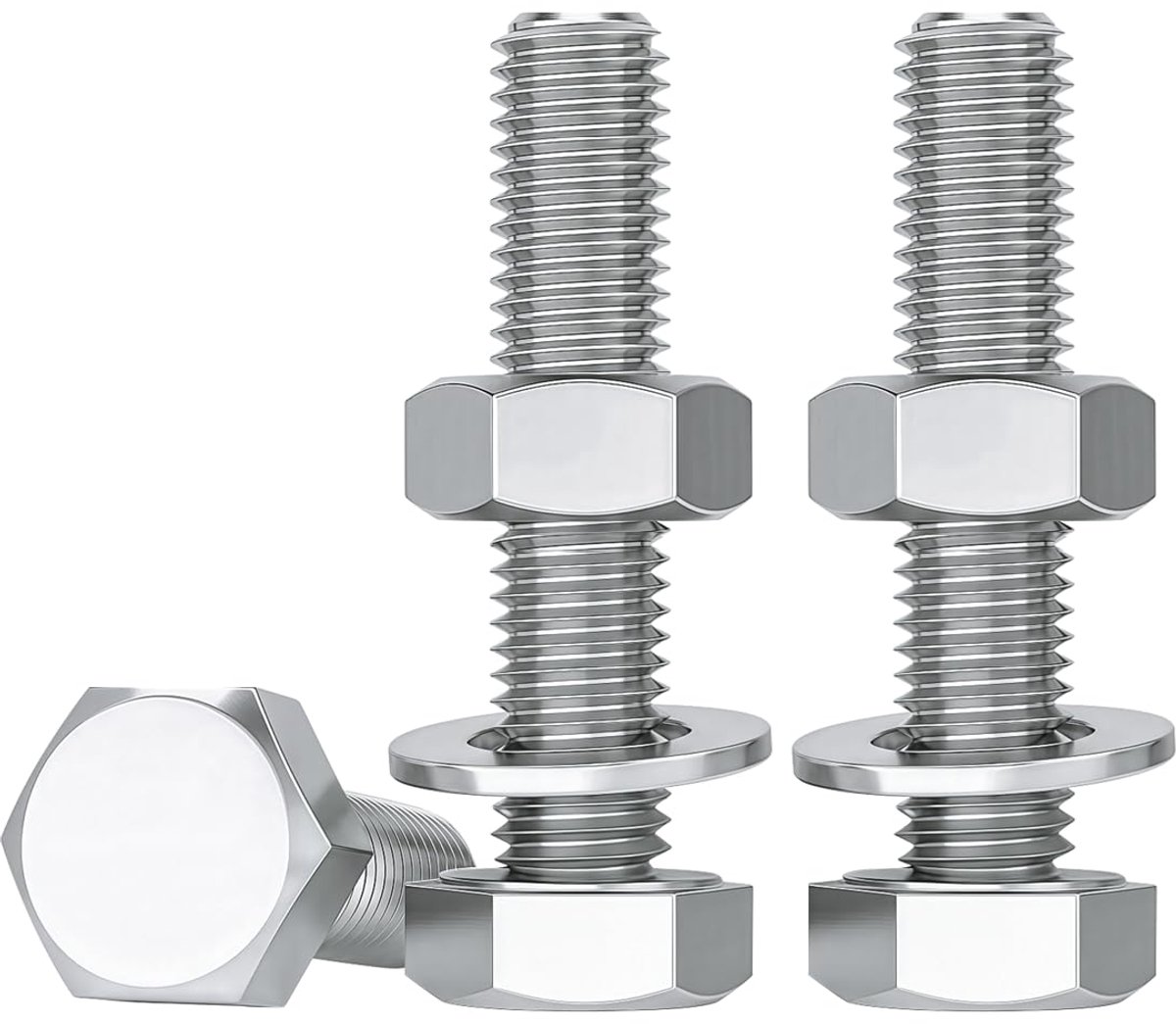 10 stuks platte zeskantbouten en moeren en sluitringen roestvrij staal A2 V2A schroeven zeskantbouten M8 X 35 mm assortiment schroeven bout kit DIN933 / DIN934 / DIN125