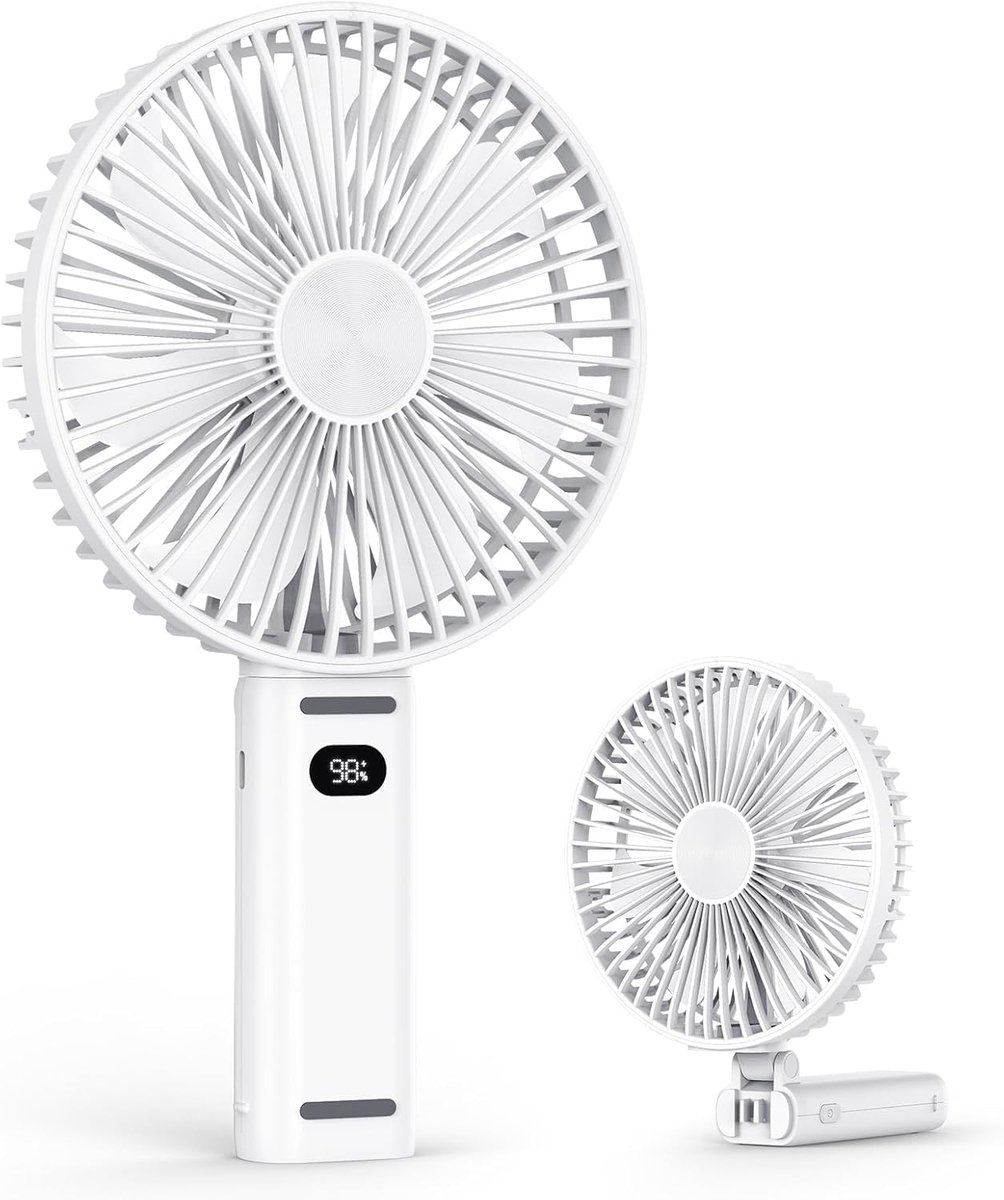Thijox - Draagbare Handventilator Oplaadbaar 3600 mAh Mini Ventilator met LED-Display, 4 Snelheden, USB, Ideaal voor Thuis, Kantoor, Slaapkamer, Outdo