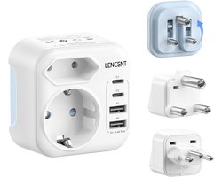 Thijox - LENCENT type D, M en N Combi-Reisadapter met 2 USB-C en 2 USB-A Aansluitingen - Opvouwbare Reisstekker voor Zuid-Afrika - Stroomadapter Stekk