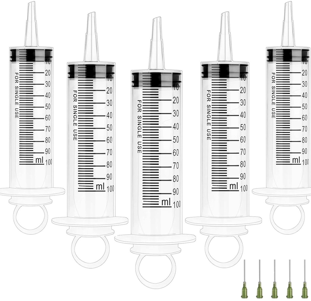 100 ml spuit met stompe naald - 5 herbruikbare spuiten voor doseren, plantenirrigatie en olie
