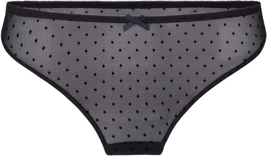 String noir en résille à pois avec petit nœud