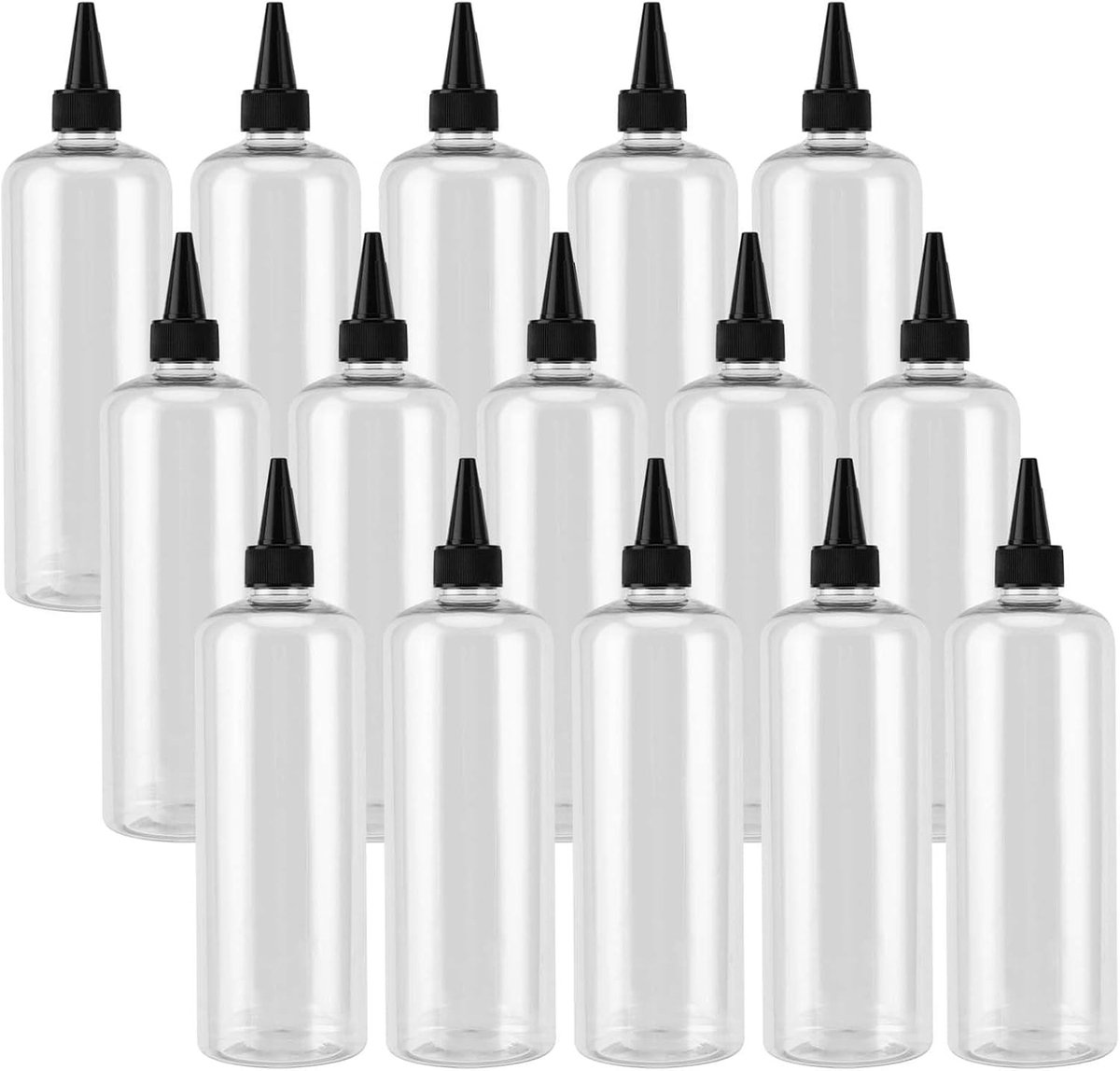 15 Stuks 500ml Heldere Applicatorflessen, Lege Plastic Knijpflesjes met Draaidop, Ideaal voor Haaroliën en Verf