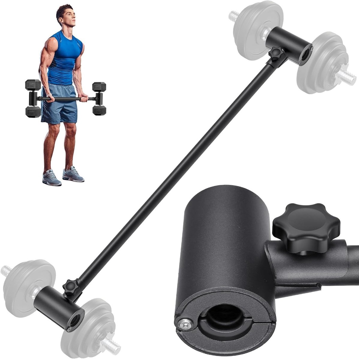 Verstelbare Dumbbell Converter voor Thuisgym, Duurzame Stalen Bar met Schuimgecoate Klemmen, Geschikt voor Standaard Dumbbells tot 100lbs