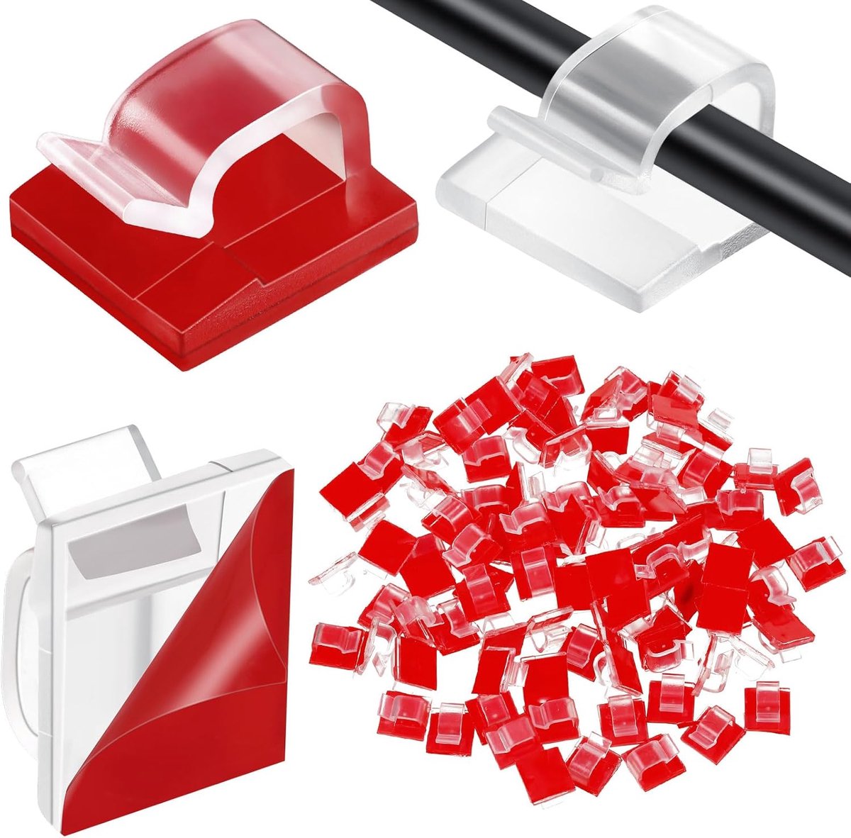 Thijox - 100 stuks Kabelclips voor Buiten - Zelfklevende Snoer Organizer Mini Haken voor Draadbeheer - Helder en Klein voor Auto, Kantoor, Thuis, Feeë
