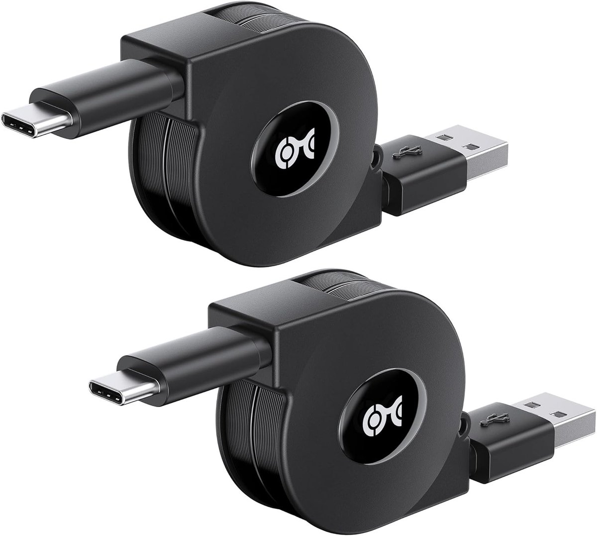 SnelShoppen - Korte Intrekbare USB-C Kabel 1m - USB-C naar USB-A - Perfect voor Auto, Thuis en Kantoor - Vermijdt Kabelwarboel - Handig en Draagbaar A