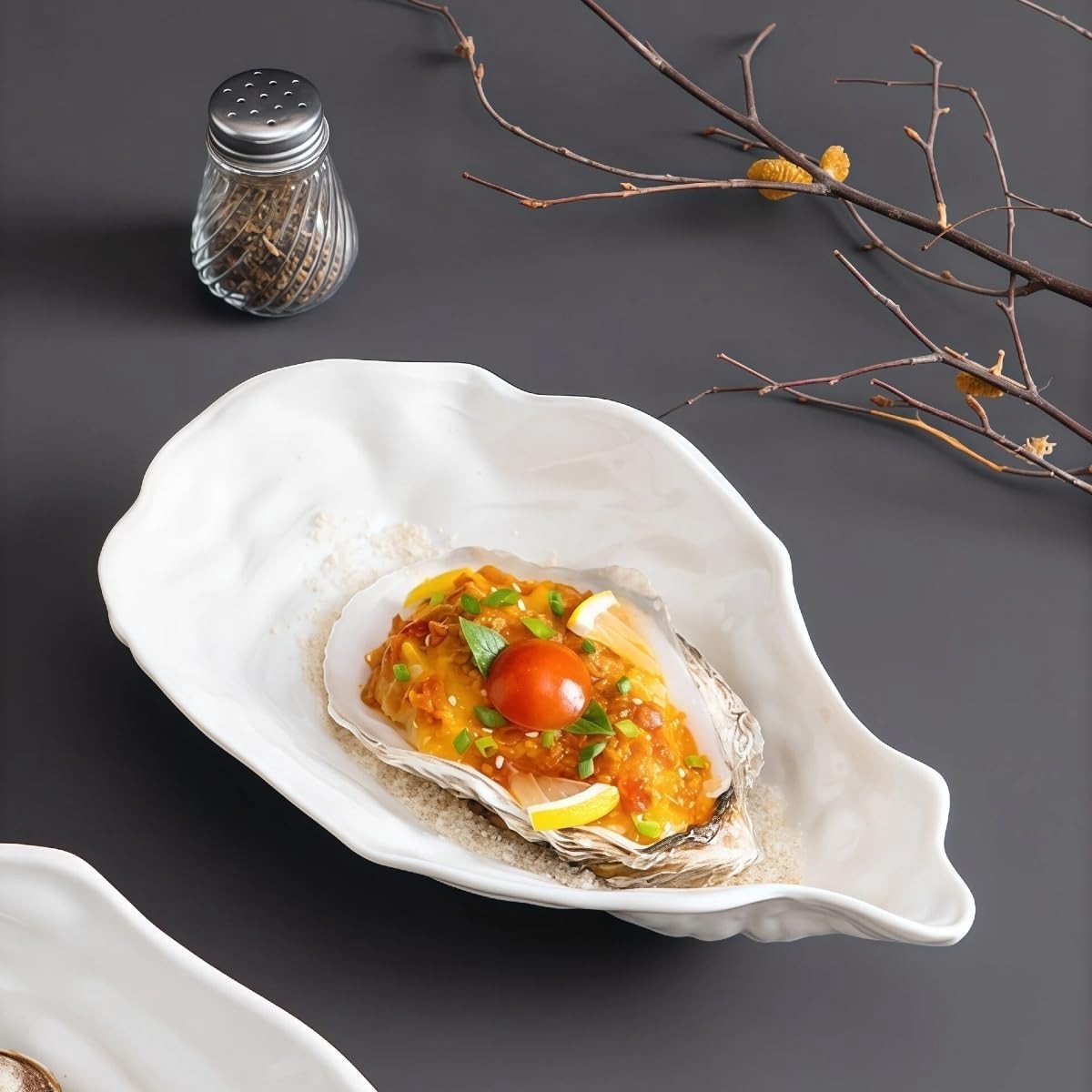Elegante keramische oesterkommen - 4 verschillende maten, serveerschalen voor oesters, hapjes en desserts, perfect voor feesten en dagelijks gebruik (24cm)