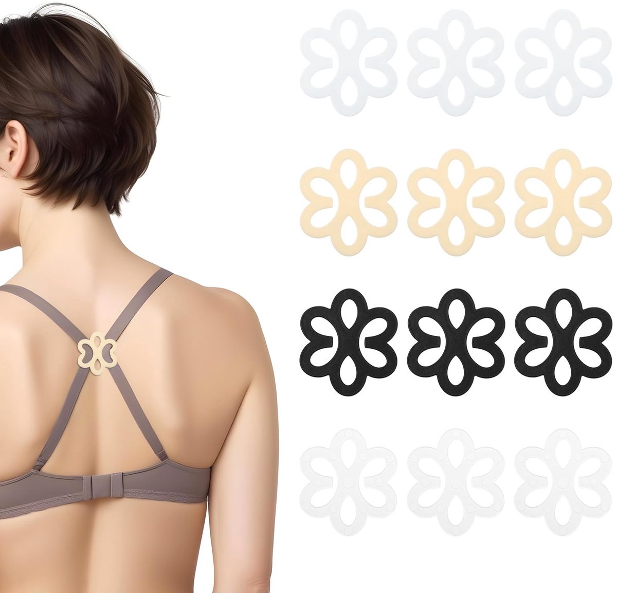 Inovra- Beha-bandje Clips - 12 Stuks - Antislip Beha-klem - Doorzichtige Beha-bandjes - Racerback Beha-houders - Ondersteuning en Verbeterde Pasvorm - Bh-bandjes