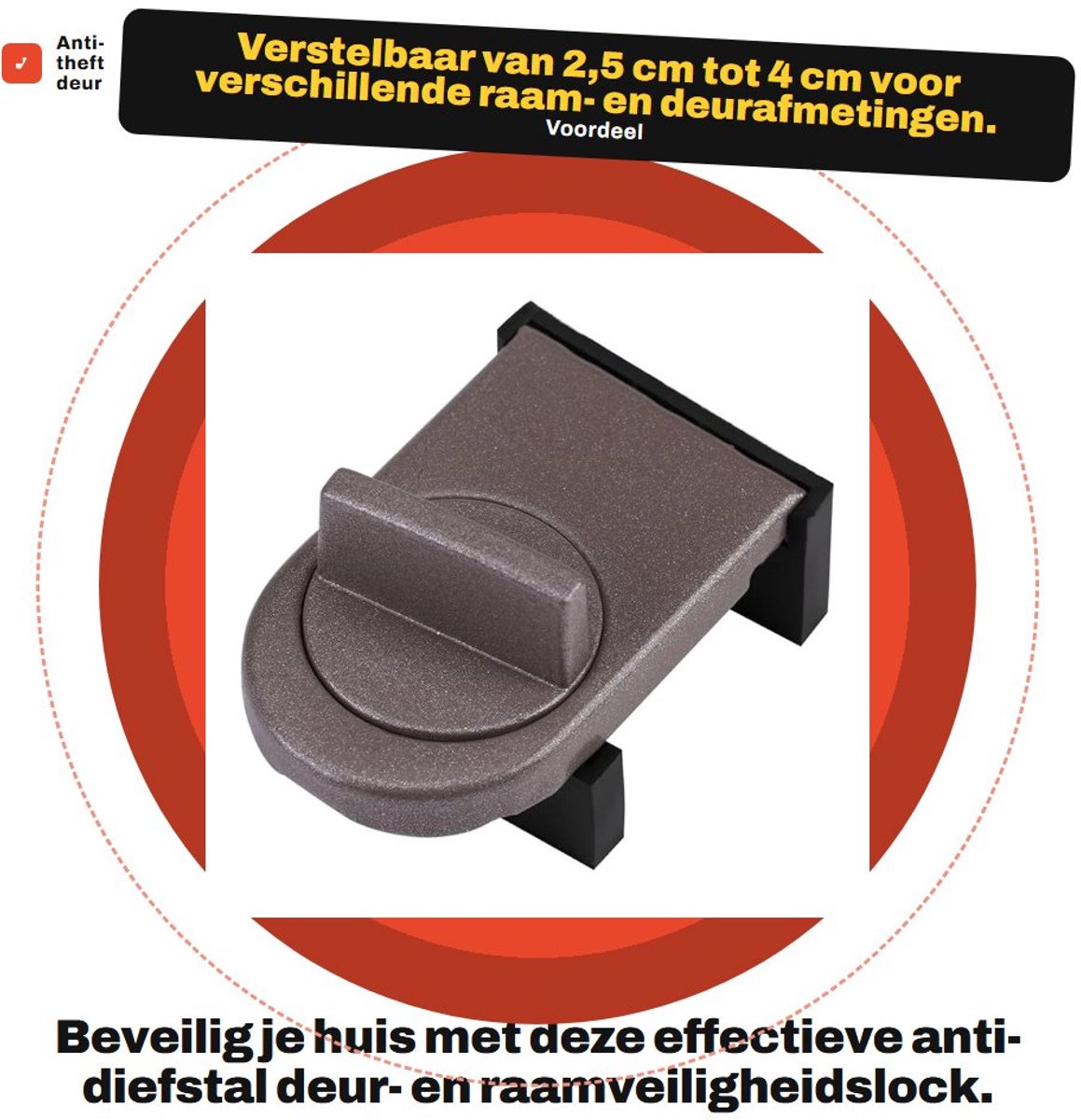 Inovra- Veiligheidslock - Schokbestendig - Verstelbaar - Raamuitzetter - Raamvastzetter - Kindveilig - Gemaakt van zwaar metaal met rubber - Raamstopper