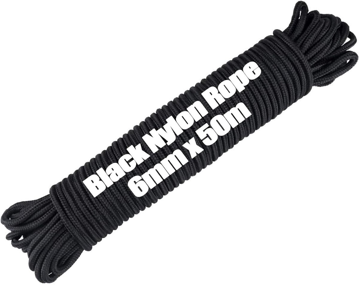 Zwarte Paracord 6mm 50m - Multifunctioneel Touw voor Outdoor, Survival en Kamperen - Duurzaam Nylon Touw voor Handgemaakte Projecten