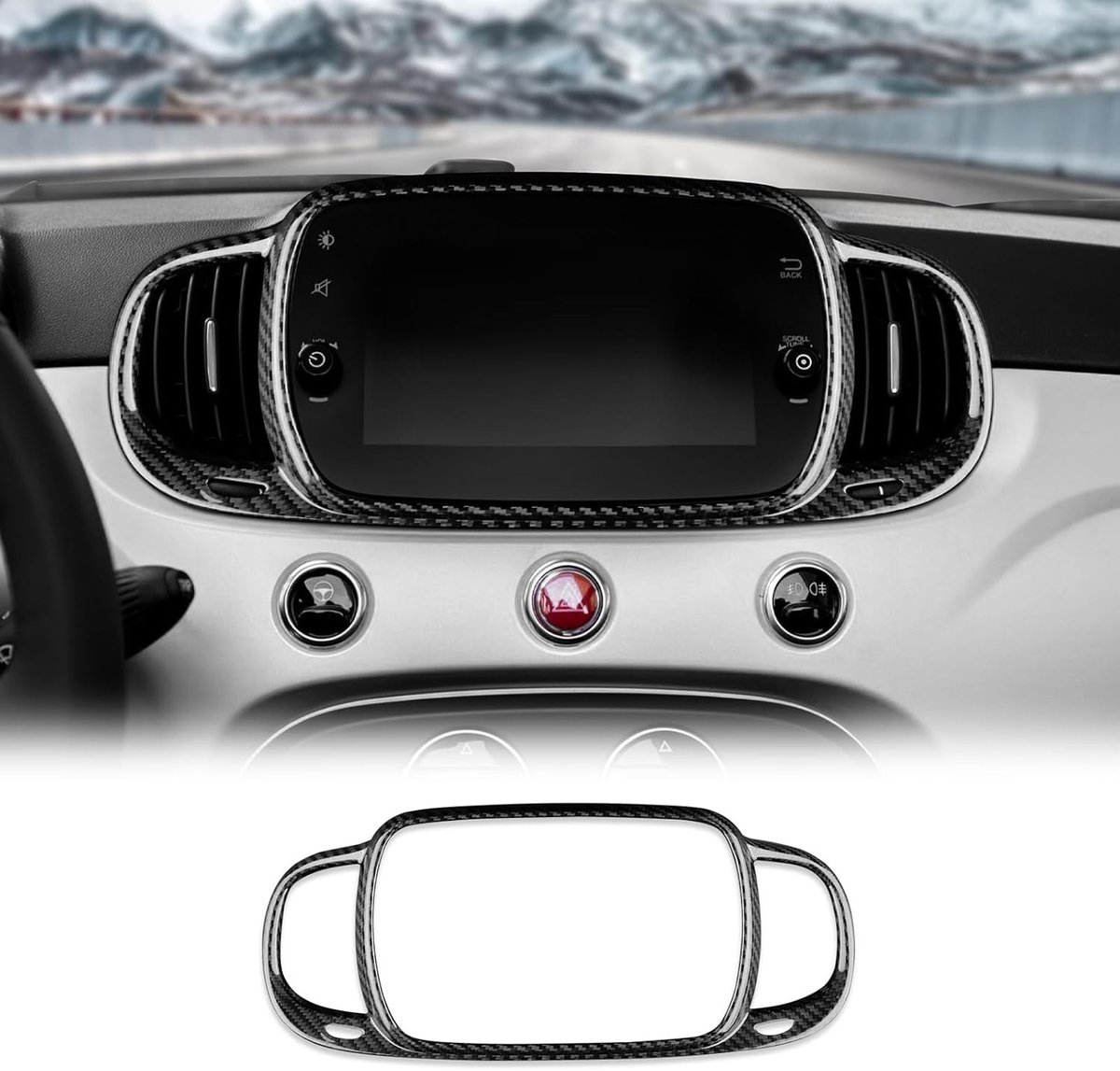 Navigatiescherm Paneel Frame voor Fiat 500 Abarth 595/695 en 500E 2016-2024 - Zwart Carbon Fiber Sticker, Interieur Accessoires, Auto Decoratie, Console Upgrade
