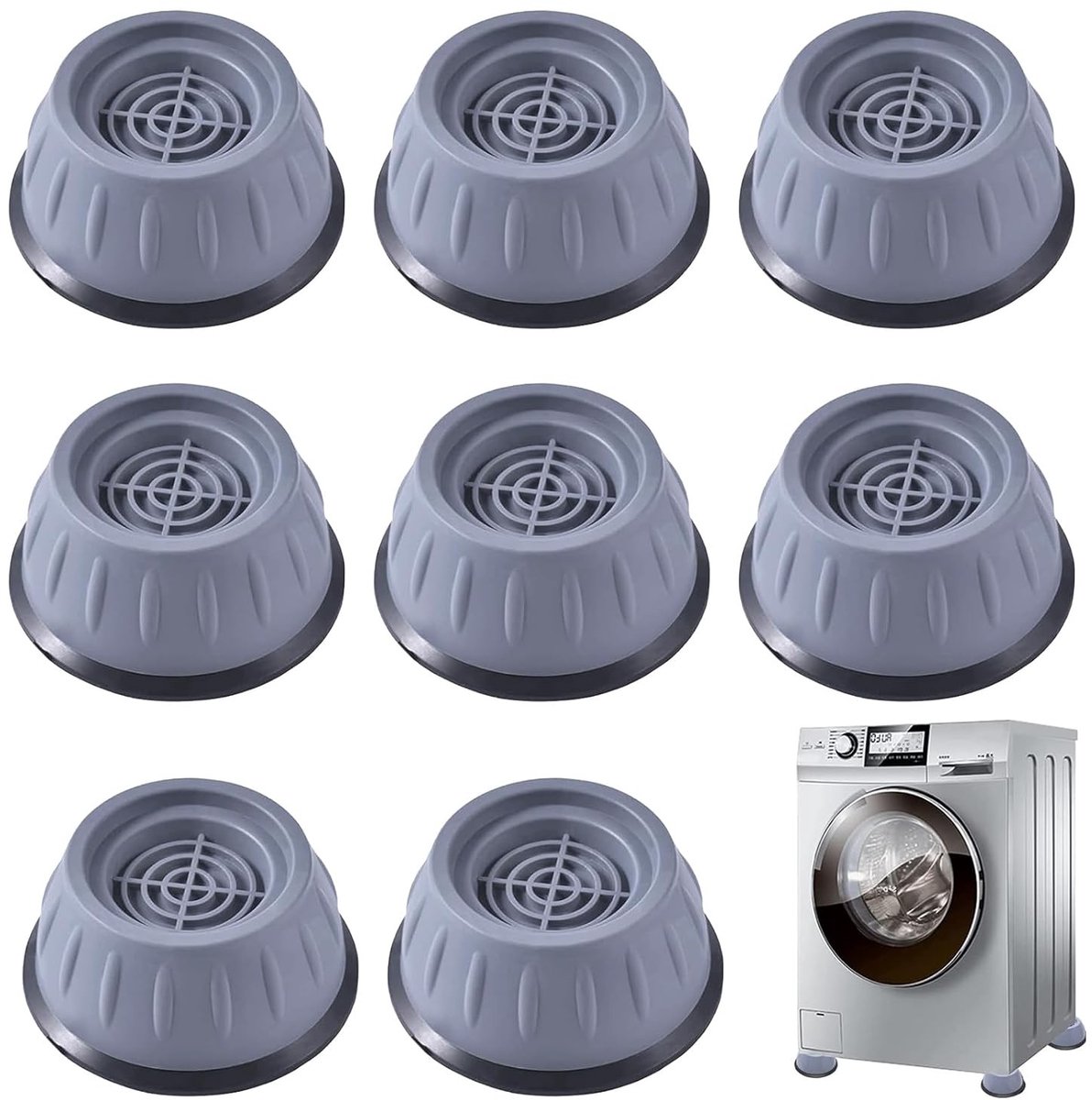 Antivibratie Voetkussens voor Wasmachines - 8 Stuks, Antislip en Geluiddempende Voetpads voor Droger, Koelkast en Meubels, Grijs