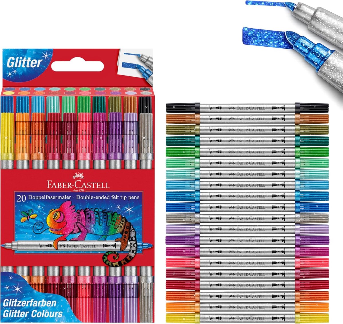 SnelShoppen - Glitterstiften set 20 Dubbelpunt Viltstiften voor Kinderen en Volwassenen - Sprankelende Kleur - Creatieve Projecten - Geschikt voor Fee