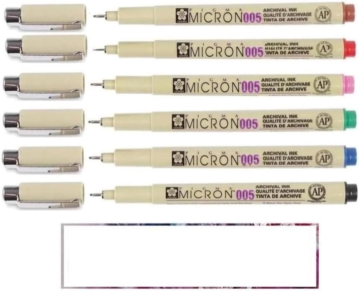 Thijox - Pigma Micron Fineliner Set 6 Kleuren 005 - Perfect voor Tekenen, Schrijven en Creatieve Projecten - Hoogwaardige Inkt, Zwart, Blauw, Rood, Gr