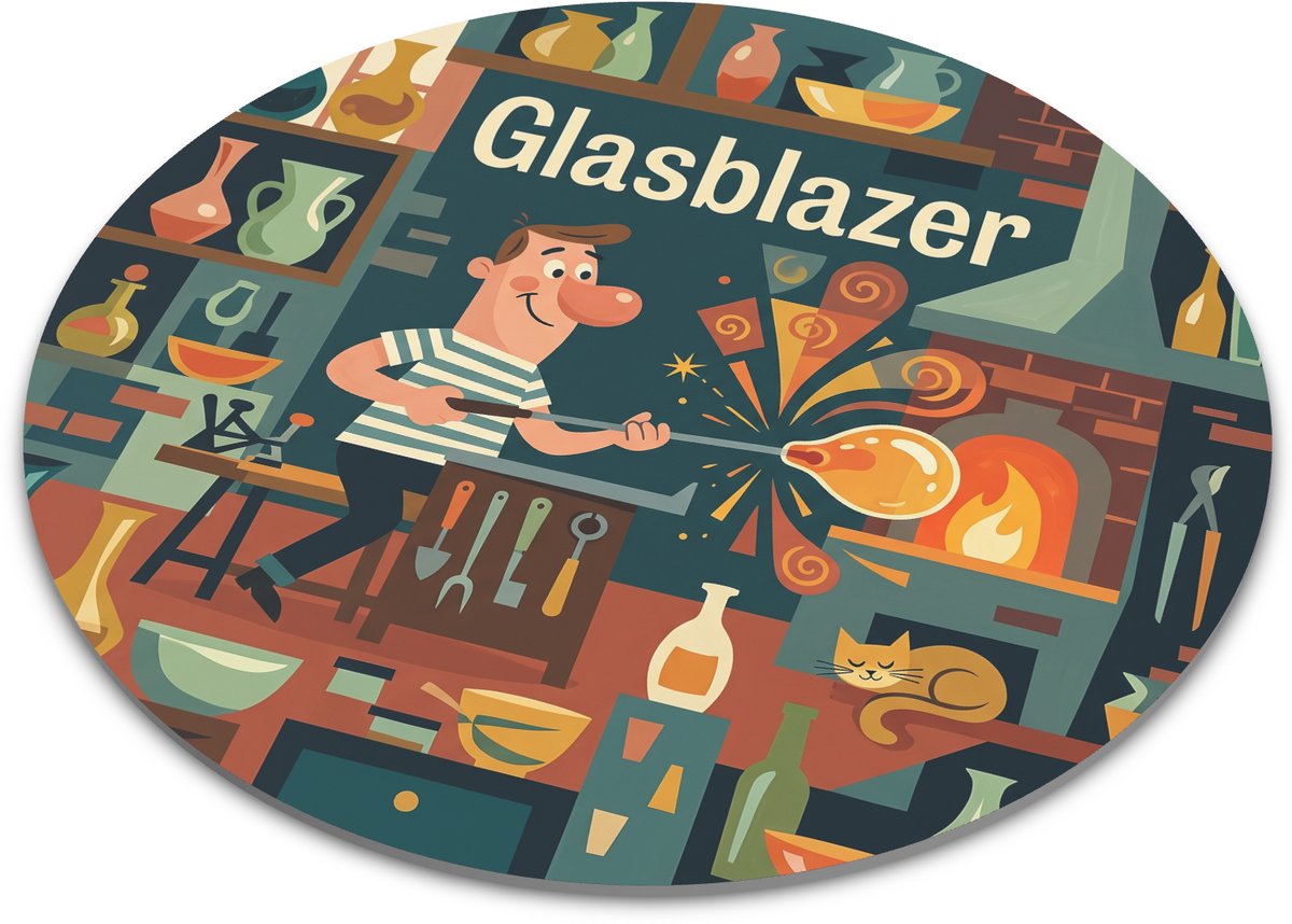 Ronde Muismat Glasblazer Mid-Century Retro Gouache Illustratie Ambacht Unieke Bureau Styling Cadeau voor Glasblazen 22 cm