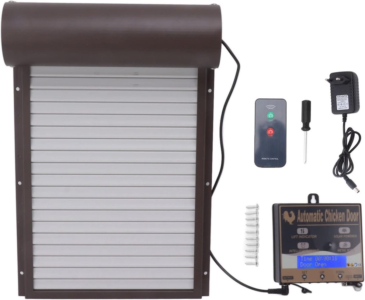 Automatische Kippenhok Deur met Elektrische Deuropener, Batterijgevoede Poort voor Pluimvee met LCD Display en Lichtdetectie Timer