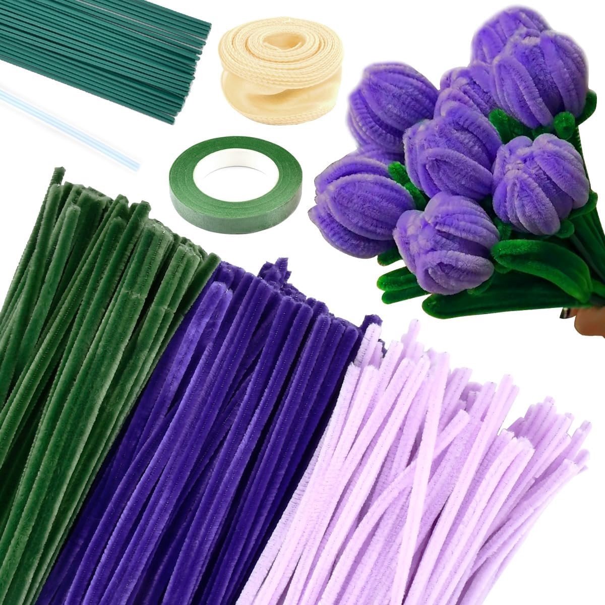 300 Stuks Pijpenragers voor Creatieve Knutselprojecten, Kleurrijke Bloemen, Tulpenboeket en DIY Decoraties met 3 Kleuren