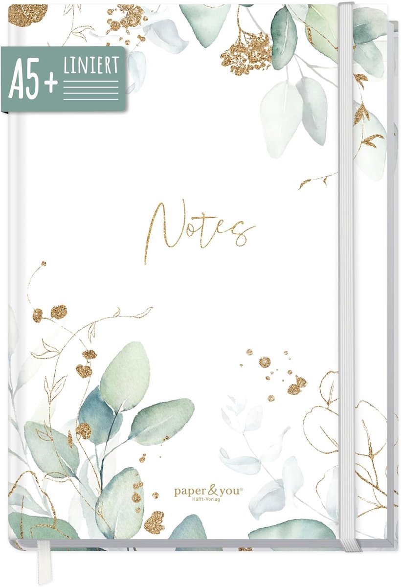 Thijox - Notitieboek A5+ Gelinieerd met Elastiek 'Blattgold' - 156 Pagina's - Duurzaam & Klimaatvriendelijk - Perfect als Journal of Dagboek - Ideaal
