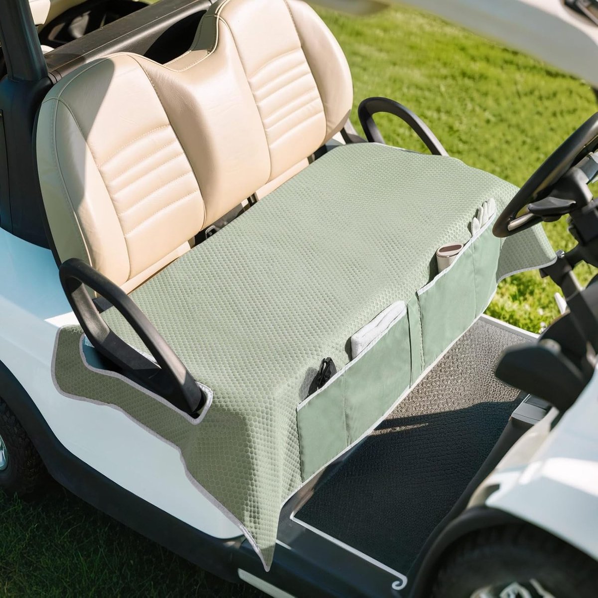 Universele Golfkar Zitbekleding met Handdoek en Dekentje voor 2-Zits Carts, Inclusief 4 Opbergvakken, Antislip en Eenvoudig Schoon te Maken, Geschikt voor EZGO, Yamaha en Club Car