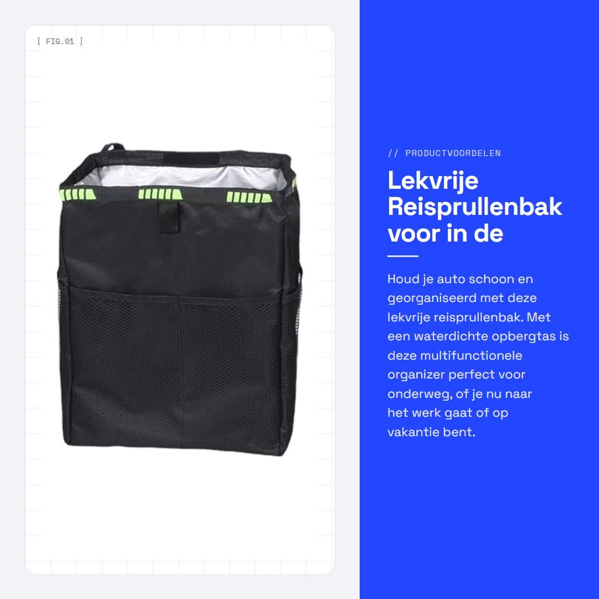 Inovra- Autoprullenbak lekvrij - Waterdichte Opbergtas - Multifunctionele Organizer - Hangende Beugel - Afmetingen 26x14x35 cm - Geschikt voor SUV's en Campers - Afvalbak