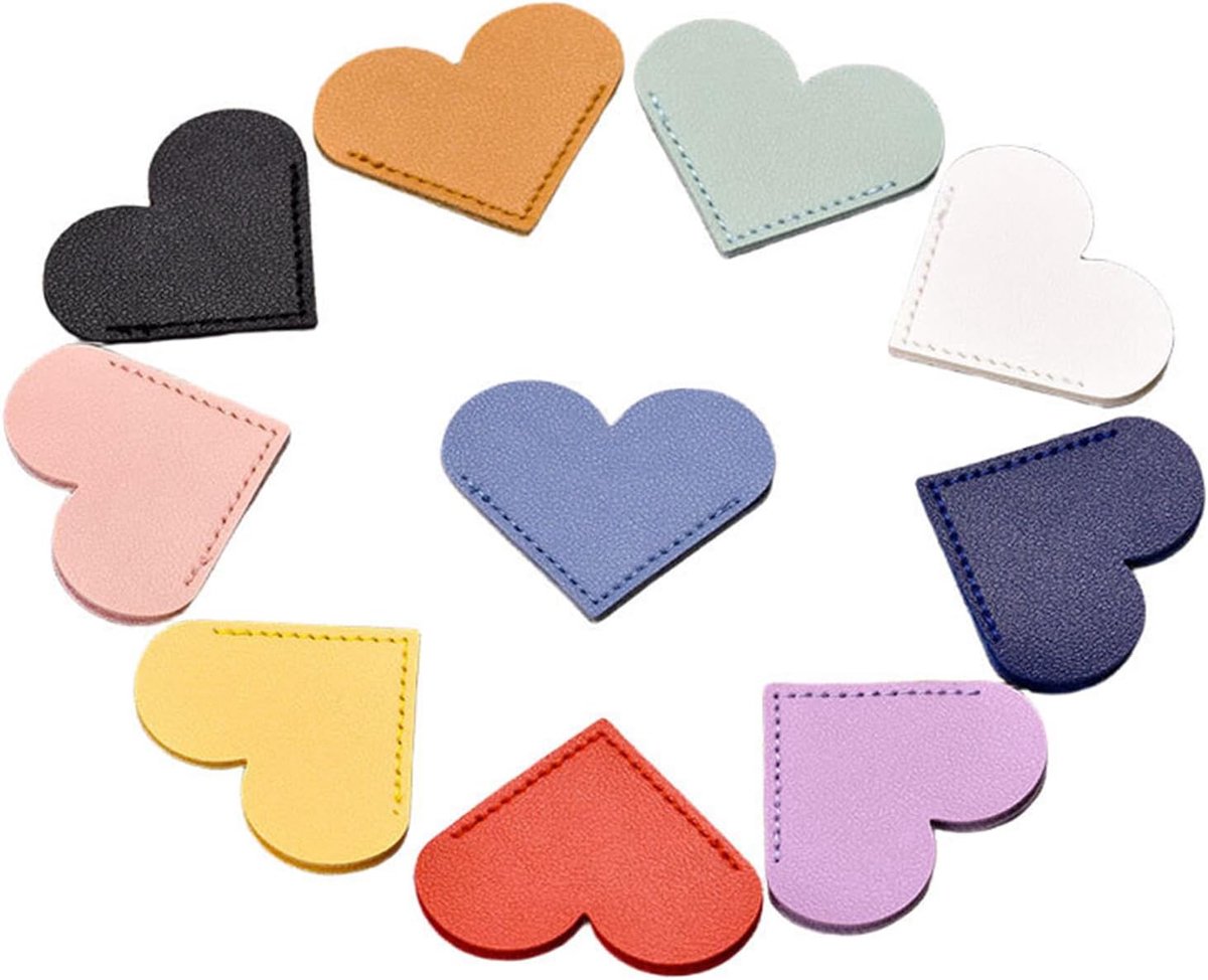 Thijox - 10 Stuks Leren Boekenlegger met Bochtbescherming voor Kinderen, Gepersonaliseerd Knutselen, Meisjes, Grijsblauw, Geel, Wit, Zwart, Kaki, Rood