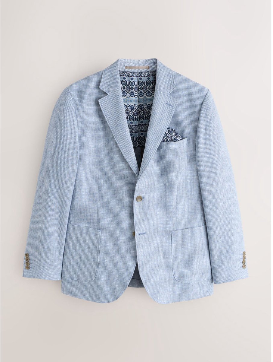 Next - Heren - Blazer van gestructureerd linnenmengsel, slanke pasvorm - Blauw