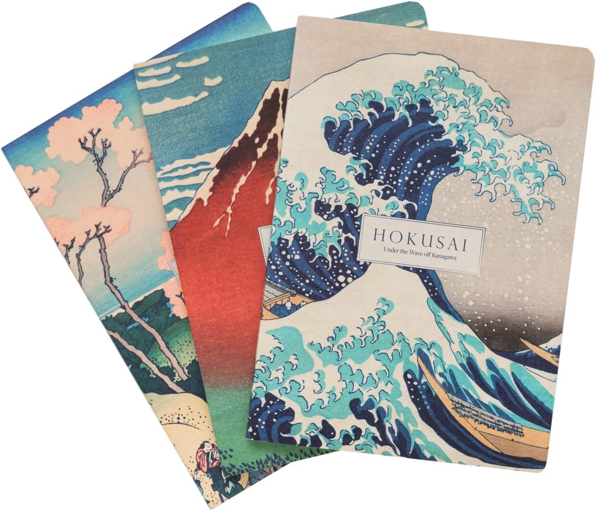 Thijox - Set van 3 A5 Notitieboekjes Hokusai - Gelijnde Pagina's - Schrijfwaren voor School & Dagboek - Creatieve Notebooks met Zachte Kaft