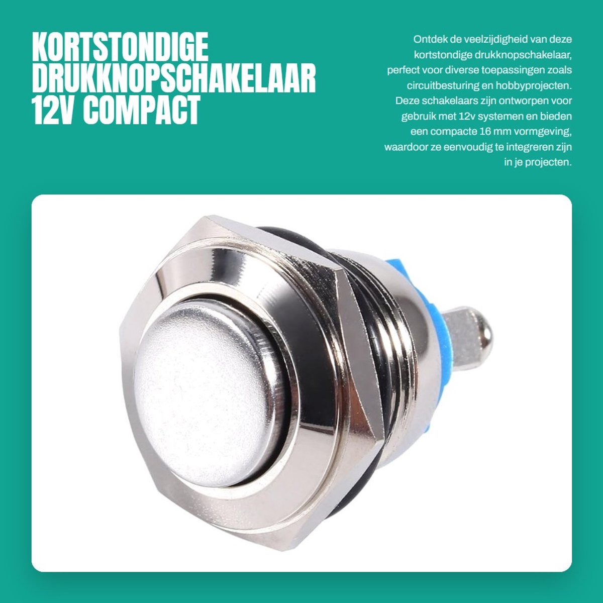 Dailygoods - Kortstondige drukknopschakelaar - 12v - Compact formaat - Circuitbesturing - Luchthoornknopschakelaar - Ideaal voor hobbyprojecten - 16 mm