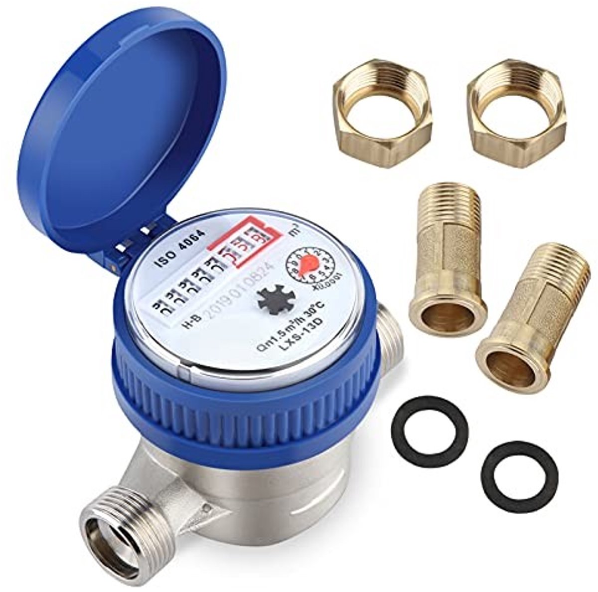 Dailygoods- Waterstroommeter mechanisch - Watermeter voor huishoudelijk gebruik - Nominaal debiet 1,5 cm - Koudwatermeter - Hoogwaardig koper - Betrouwbare prestaties