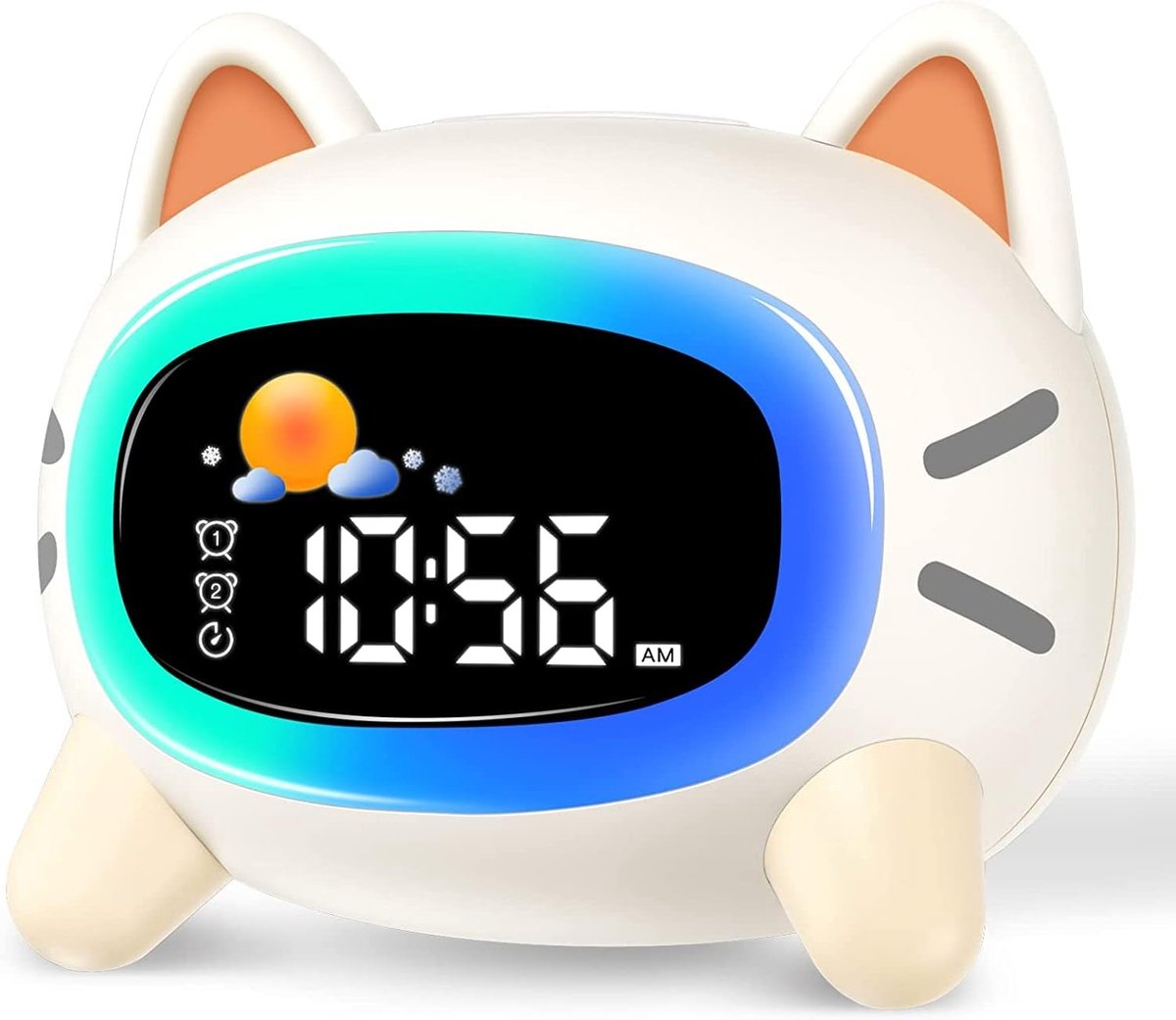 Thijox - Kinderwekker Lichtwekker met Nachtlampje, Slaaptrainer voor Jongens en Meisjes, Batterij-werking, Snooze Functie, 4 Helderheidsniveaus, Kleur