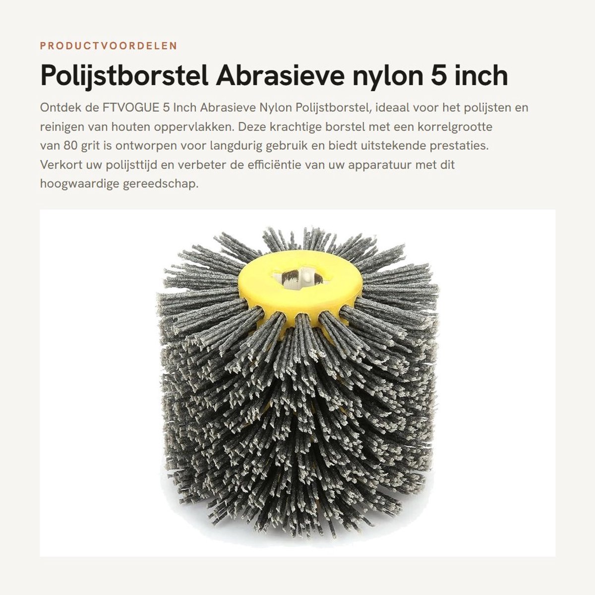Dailygoods - Polijstborstel - Abrasieve nylon - 5 inch formaat - 80 grit korrel - Houtbewerking - Ideaal voor hout - Geschikt voor diverse houtsoorten