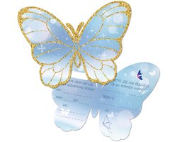 Dailygoods - BIROYAL Uitnodigingskaarten voor kinderverjaardag, uitnodiging kinderverjaardag voor meisjes en jongens, 12 x uitnodigingskaarten verjaardag, verjaardagsuitnodigingen (blauwe vlinder)
