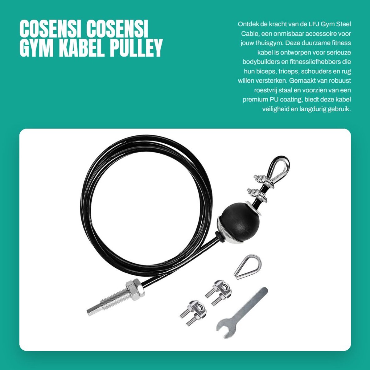 Dailygoods- Gym Kabel Heavy-duty - Fitness Pulley - Roestvrij Staal - 3M Verstelbaar - Veiligheidsontwerp - Geschikt voor Thuisgym
